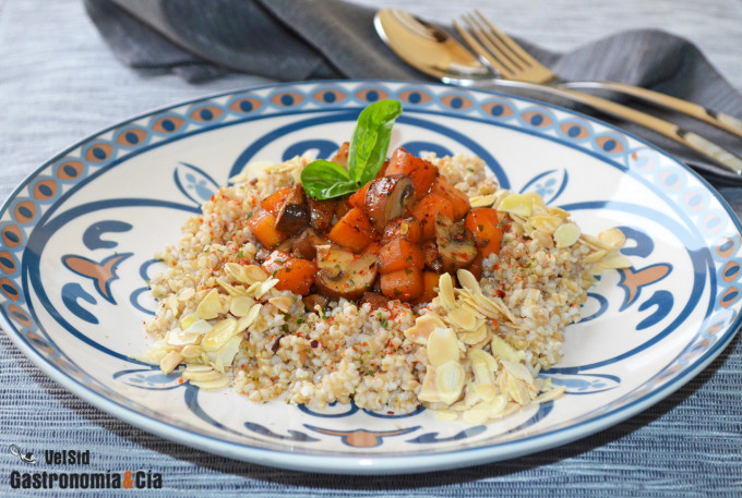 Bulgur de avena con calabaza y champiñones Portobello