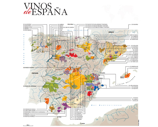 Vinos de España, mapa de Denominaciones de Origen y Vinos de la Tierra