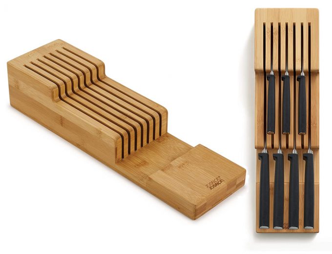 Cubertero cajón bambú Organizador cubiertos madera Guarda cubiertos 6  espacios